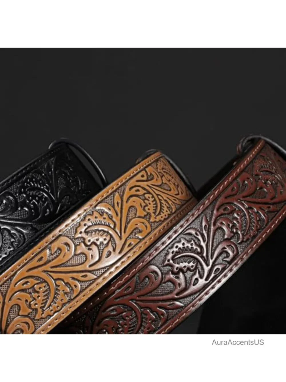 Western Belts Without Buckle - 3 Pack, Genuine Leather, Embossed Cowboy Belt